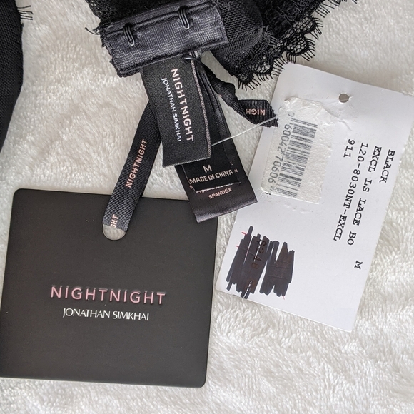 Jonathan Simkhai Intermix Bodysuit Lace Thong Long Sheer Sleeves Black M NWT - Picture 15 of 16